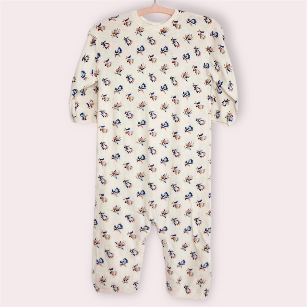 Bonpoint‎ romper ivory knit floral long sleeve playsuit size 12 months